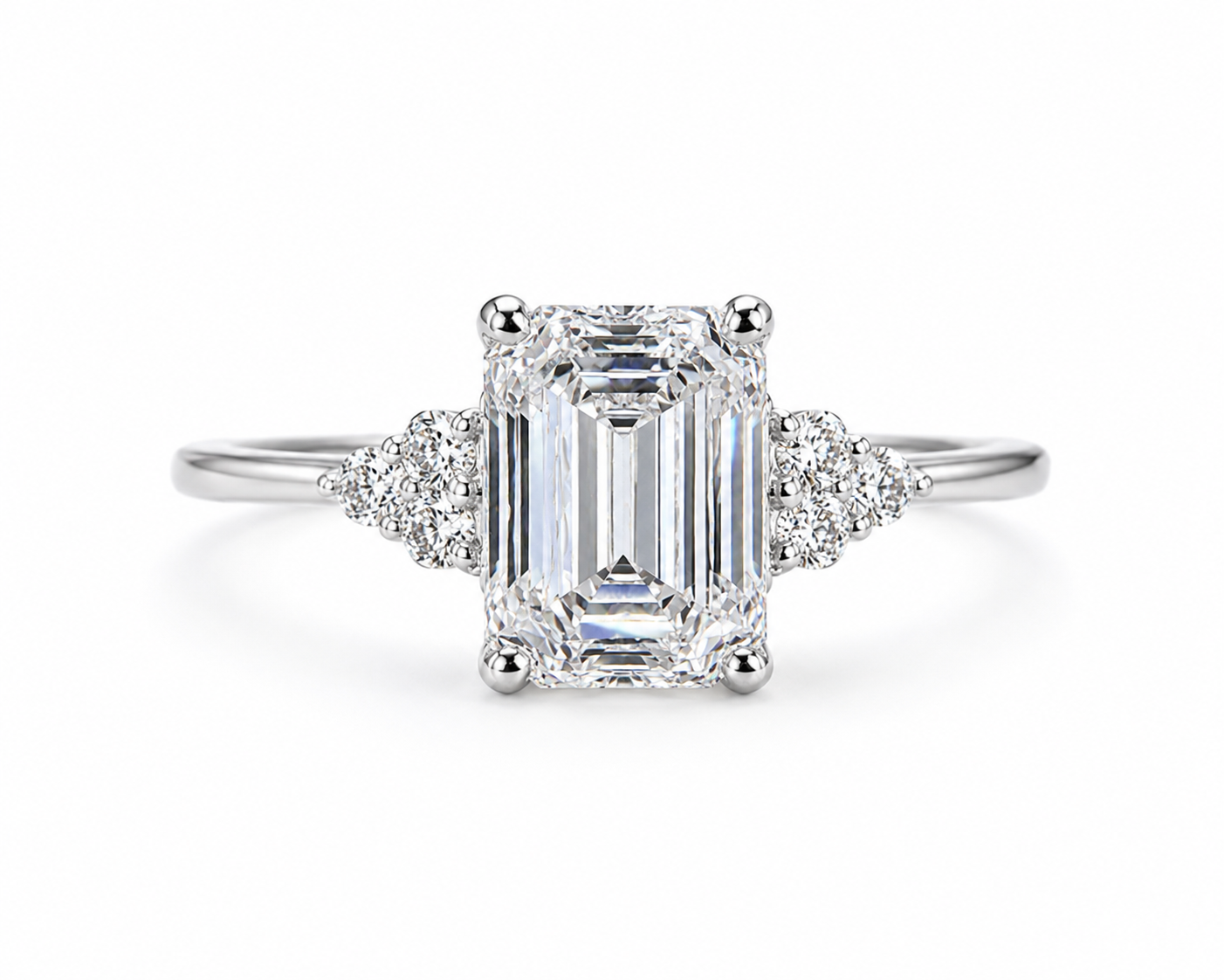 Lab Grown Diamond Emerald Cut Engagement Ring – 6×8 MM Emerald Cut Diamond – Solid 9K, 14K & 18K Gold – Three Stone Ring – Anniversary Gift